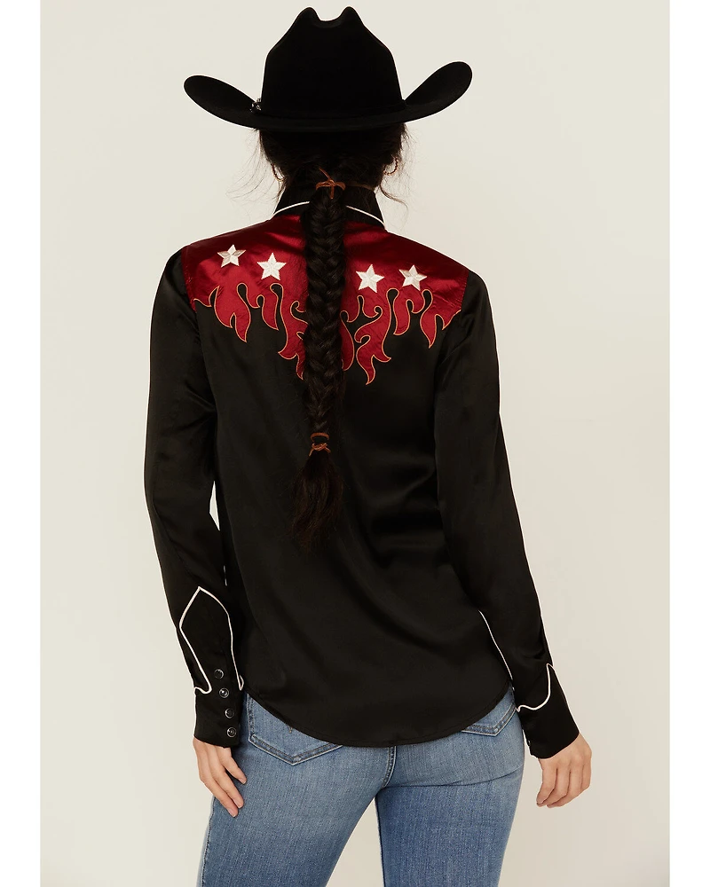 Rock & Roll Denim Women's Flames Long Sleeve Snap Western Shirt