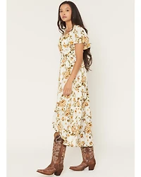 Wild Moss Women's Floral Print Short Sleeve High-Low Dress