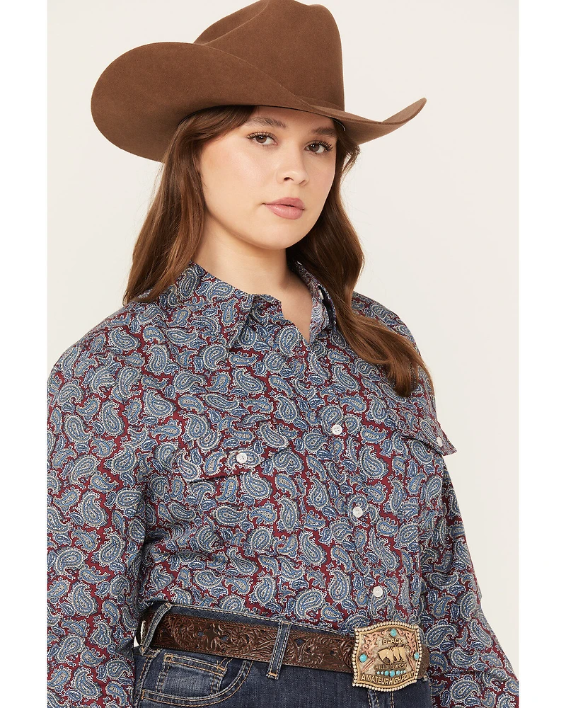 Roper Women's Paisley Print Long Sleeve Button Down Western Shirt - Plus