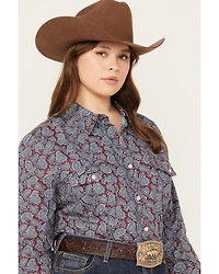Roper Women's Paisley Print Long Sleeve Button Down Western Shirt - Plus