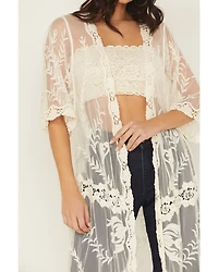 Shyanne Women's Long Embroidered Mesh Kimono