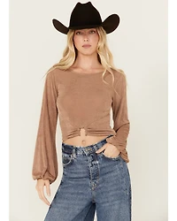 Rock & Roll Denim Women's Metal Ring Long Sleeve Cropped Top