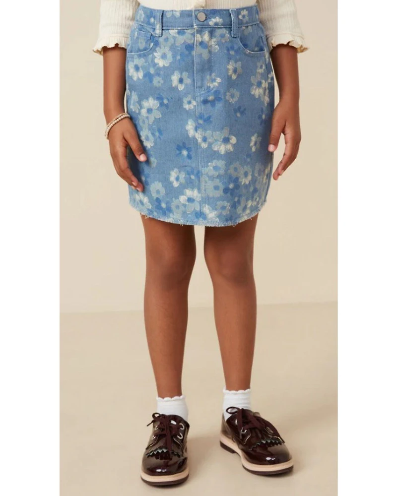 Hayden La Girls' Floral High Rise Denim Skirt