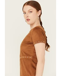 Panhandle Women's Faux Suede Studded Short Sleeve Mini Dress