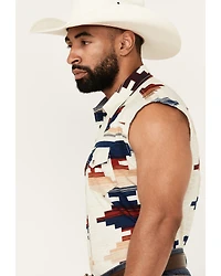 Cody James Men's Beer Run Southwestern Print Bubba Sleeveless Snap Western Shirt