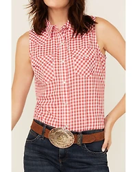 Wrangler Retro Women's Gingham Print Sleeveless Pearl Snap Western Shirt