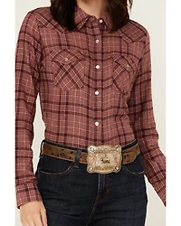 Wrangler Women's Plaid Print Long Sleeve Pearl Snap Flannel Shirt