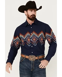 Panhandle Men's Southwestern Border Print Long Sleeve Pearl Snap Western Shirt
