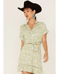 Shyanne Women's Floral Print Tie Front Short Sleeve Button Shirt