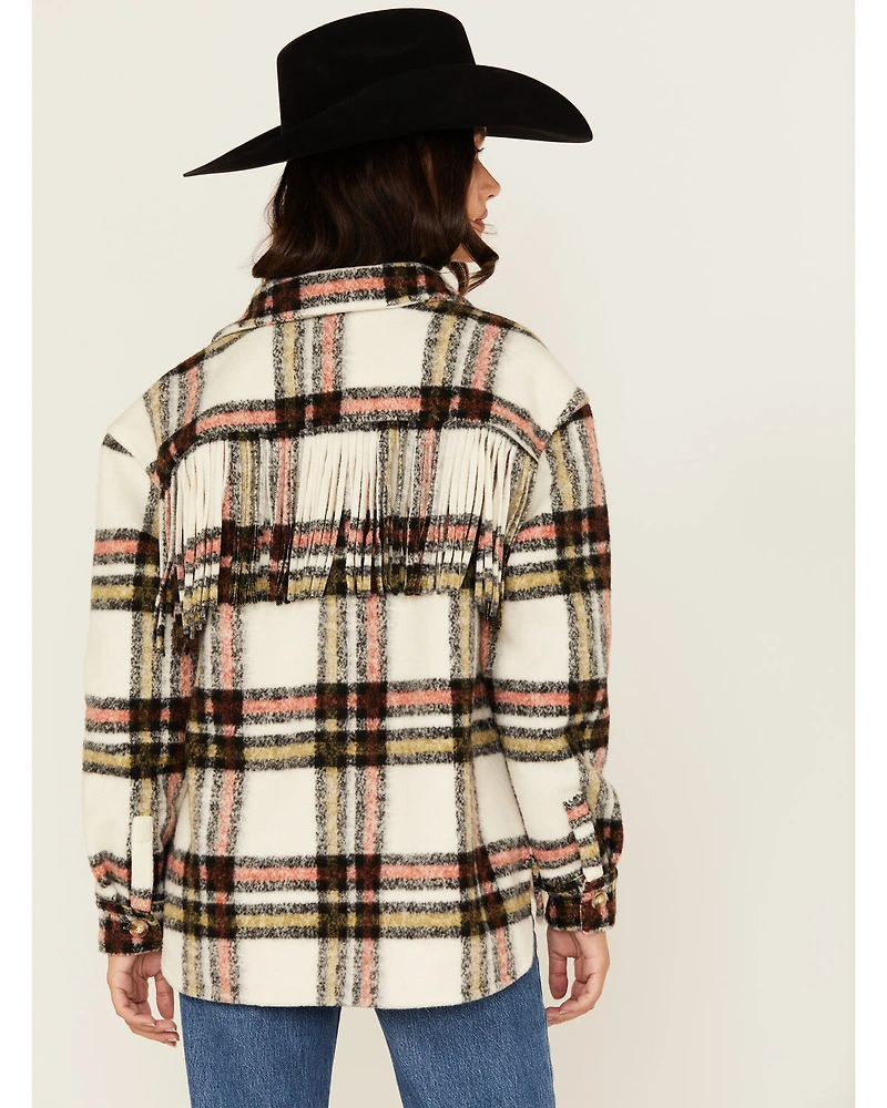 Rock & Roll Denim Women's Plaid Print Fringe Shacket