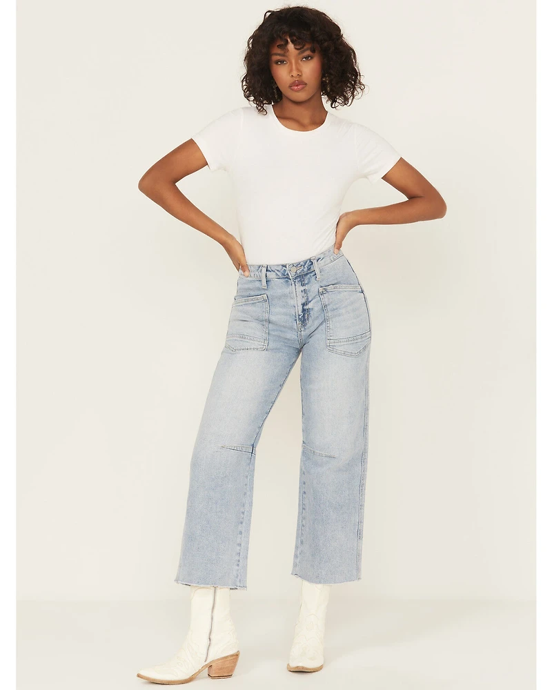 Flying Monkey Women's Katie Light Wash Super High Rise Barrel Stretch Denim Jeans