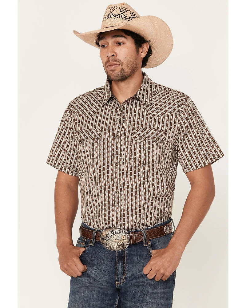 Moonshine Spirit Men's Diamond Striped Short Sleeve Snap Western Shirt