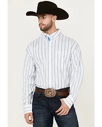 George Strait by Wrangler Men's Striped Long Sleeve Button-Down Stretch Western Shirt - Big