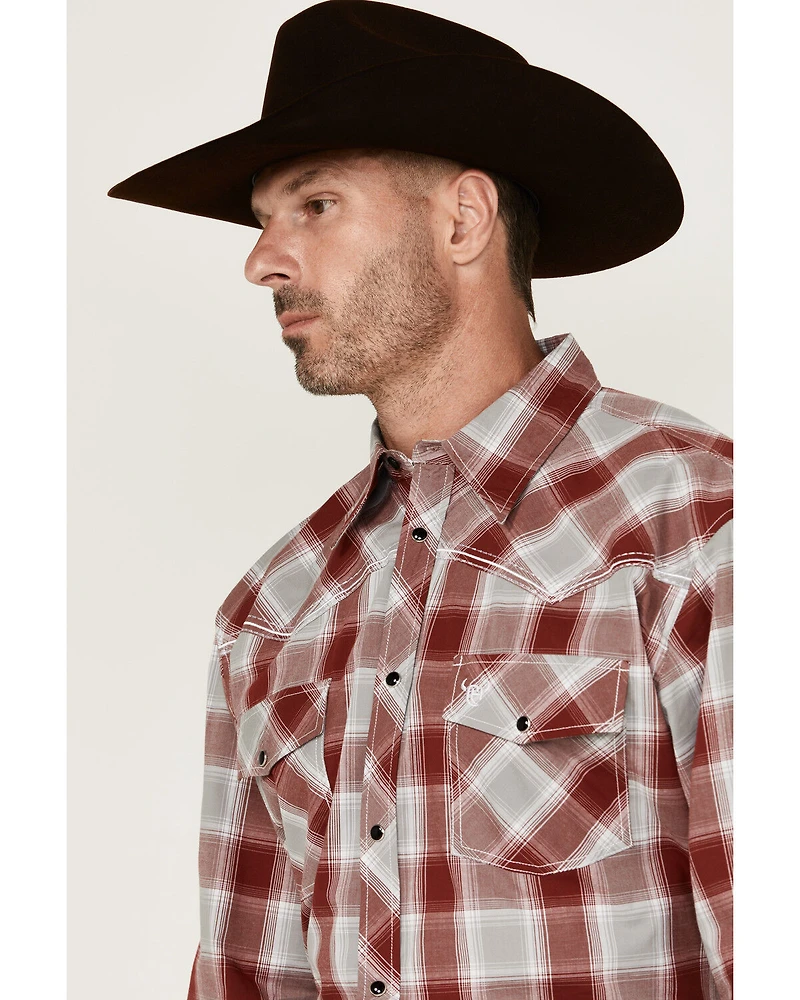Cowboy Hardware Men's Plaid Print Long Sleeve Snap Western Shirt