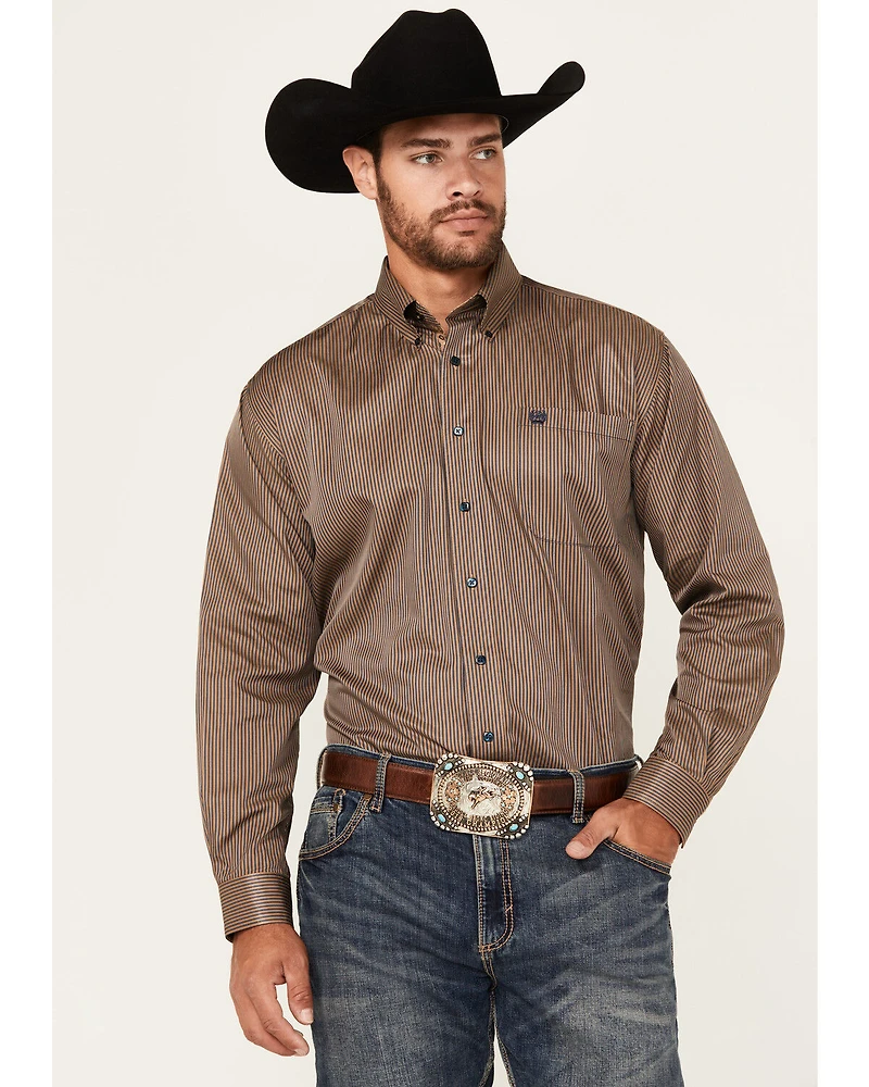 Cinch Men's Mini Striped Print Long Sleeve Button-Down Western Shirt