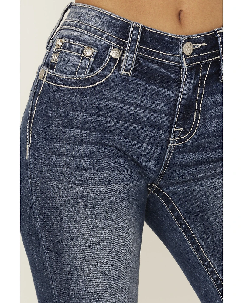 Miss Me Women's Medium Wash Americana Pocket 34" Bootcut Stretch Denim Jeans