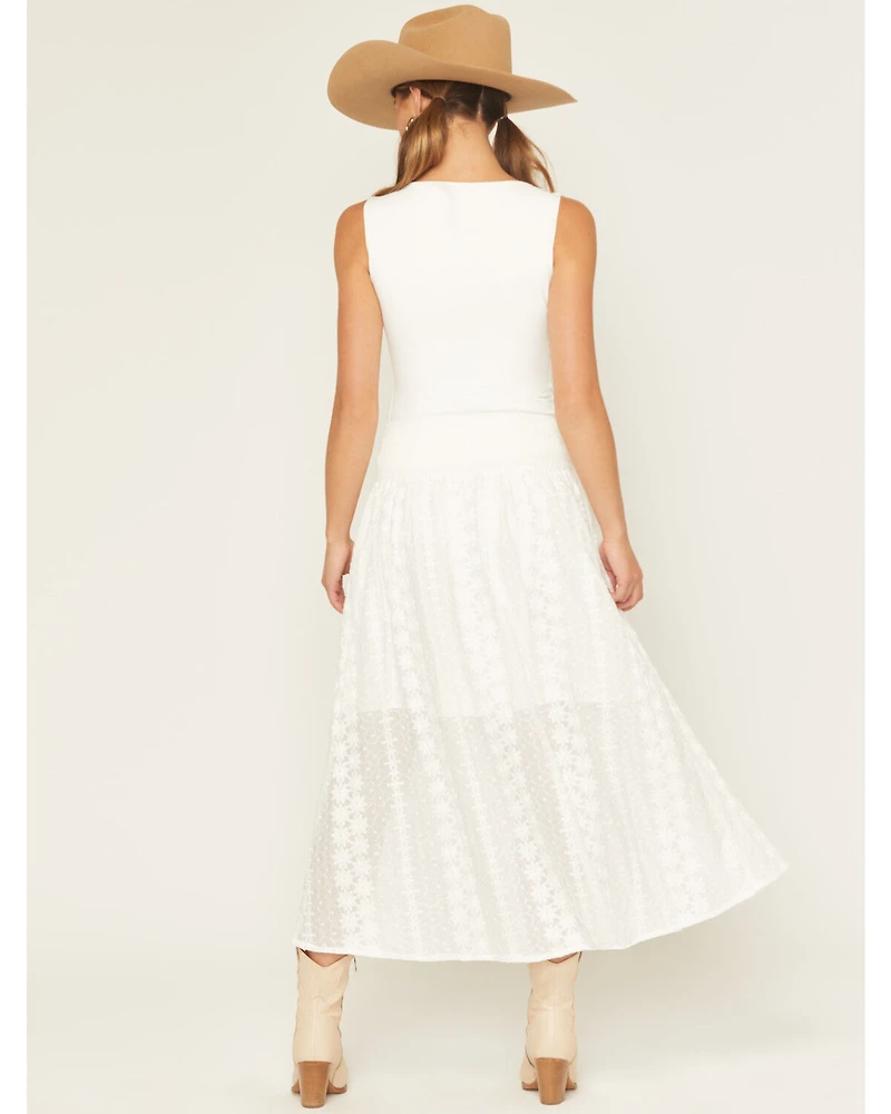 Miss Me Women's Lace Floral Embroidered Button-Front Midi Skirt