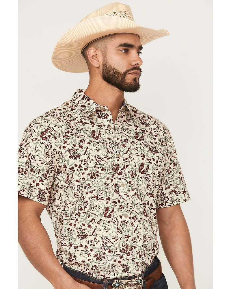 Cody James Men's Red River Floral Print Short Sleeve Button-Down Stretch Western Shirt