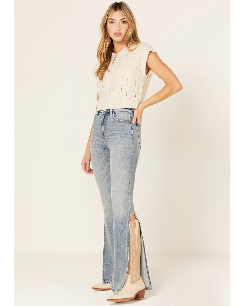 Cello Women's Light Wash High Rise Split Flare Jeans