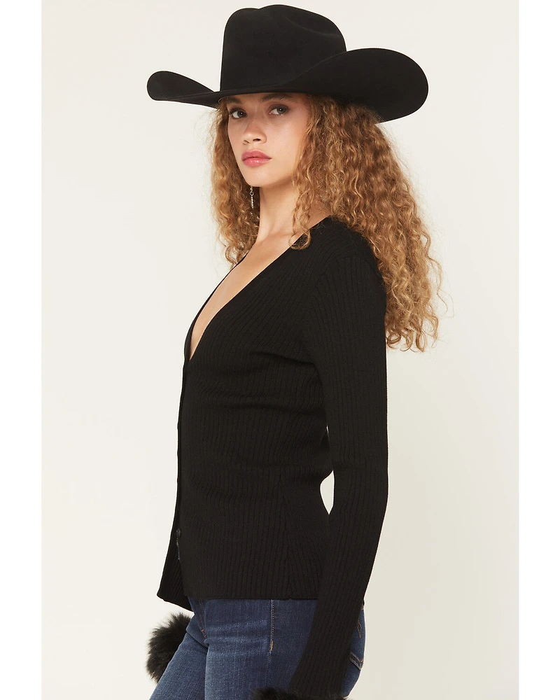 Show Me Your Mumu Women's Fluff Trim Long Sleeve Top