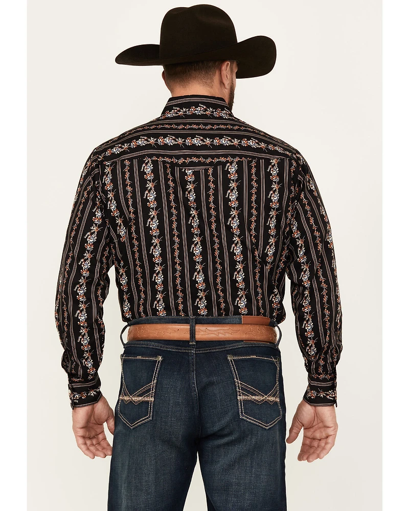 Ely Walker Men's Floral Striped Long Sleeve Pearl Snap Western Shirt