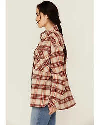 Rock & Roll Denim Women's Plaid Print Fringe Snap Shacket