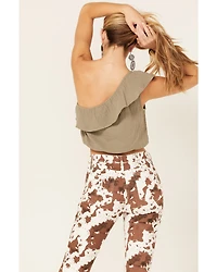 Jolt Women's One-Shoulder Ruffle Crop Top