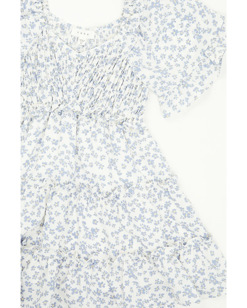 Yura Toddler Girls' Floral Print Puff Sleeve Dress