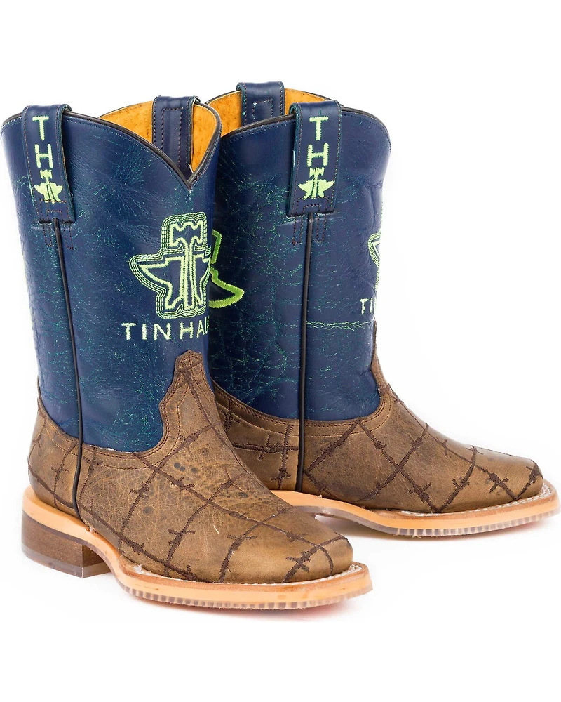 Tin Haul Boys' Barbed Wire All Beef Sole Western Boots - Square Toe