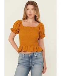 Wild Moss Women's Smocked Short Sleeve Shirt