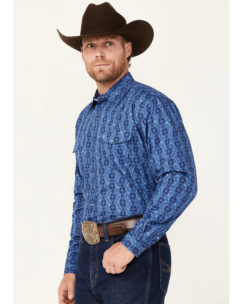 Cowboy Hardware Men's Tonal Southwestern Print Long Sleeve Pearl Snap Western Shirt