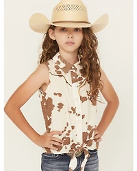 Shyanne Girls' Cow Print Sleeveless Pearl Snap Tie-Front Top