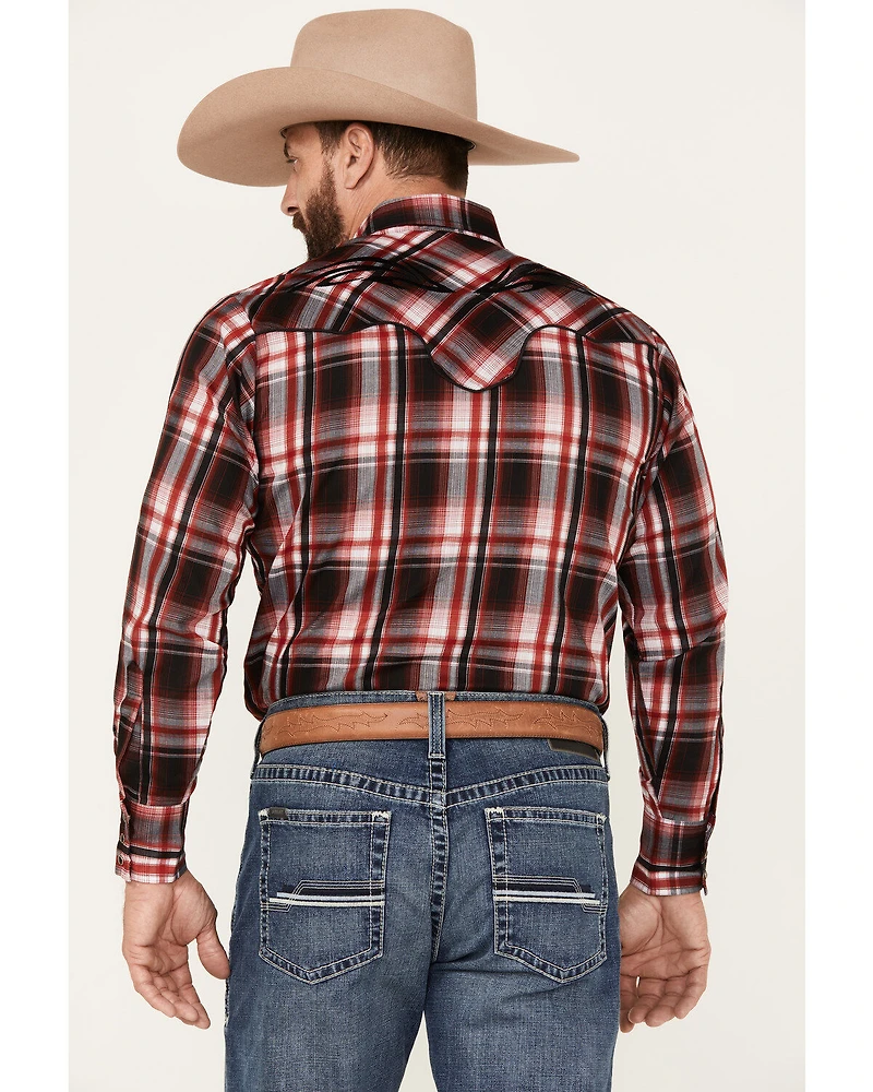 Ely Walker Men's Plaid Print Long Sleeve Snap Western Shirt