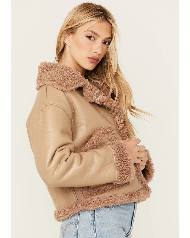 Cleo + Wolf Women's Reversible Sherpa Trimmed Moto Jacket