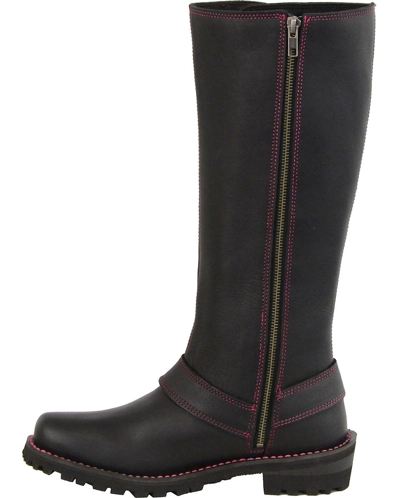 Milwaukee Leather Women's 14" Fuchsia Accent Lacing Boots - Square Toe