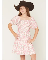 Trixxi Little Girls' Floral Print Puff Sleeve Midi Dress