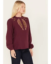 Cleo + Wolf Women's Floral Embroidered Blouse