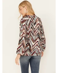 Shyanne Women's Printed Rayon Dobby Peasant Blouse
