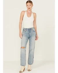 Wrangler Women's Wild West Destructed Light Wash High Rise Straight Jeans