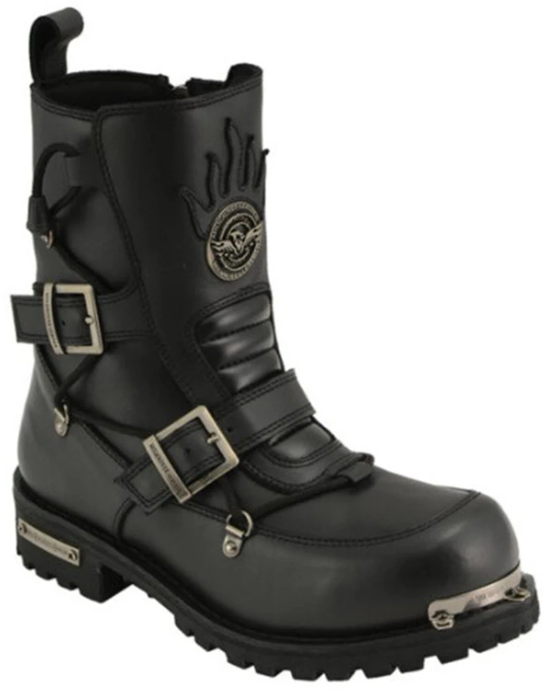 Milwaukee Leather Men's Tactical Buckle Logger Motorcycle Boots - Round Toe