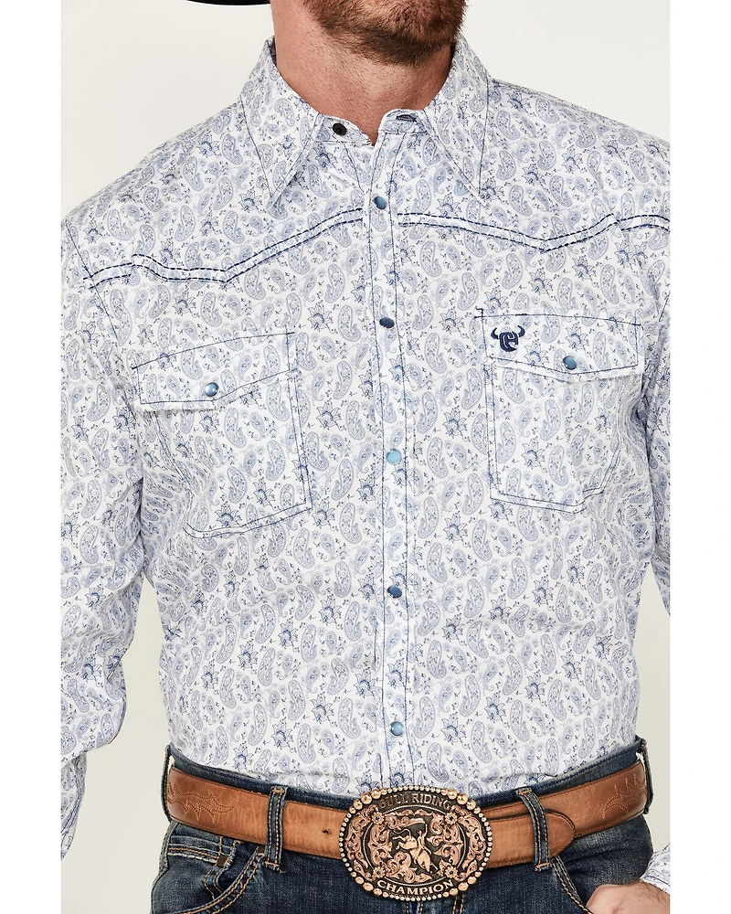 Cowboy Hardware Men's Tonal Paisley Print Long Sleeve Pearl Snap Western Shirt