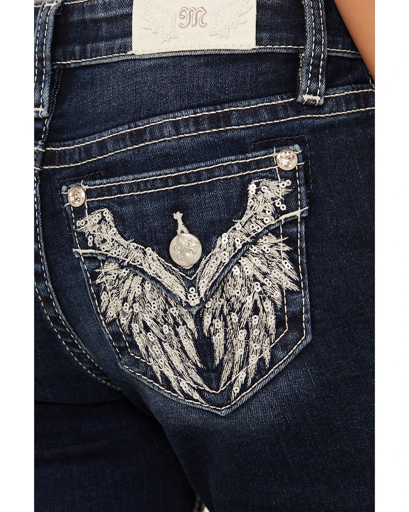 Miss Me Girls' Medium Wash Wing Pocket Bootcut Stretch Denim Jeans