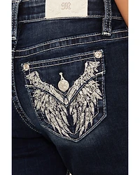 Miss Me Girls' Medium Wash Wing Pocket Bootcut Stretch Denim Jeans