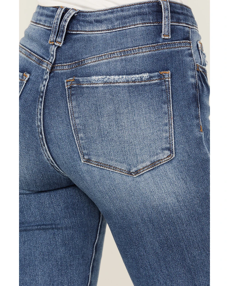 Vervet Women's Pound Medium Wash High Rise Floral Flare Jeans