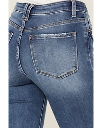 Vervet Women's Pound Medium Wash High Rise Floral Flare Jeans