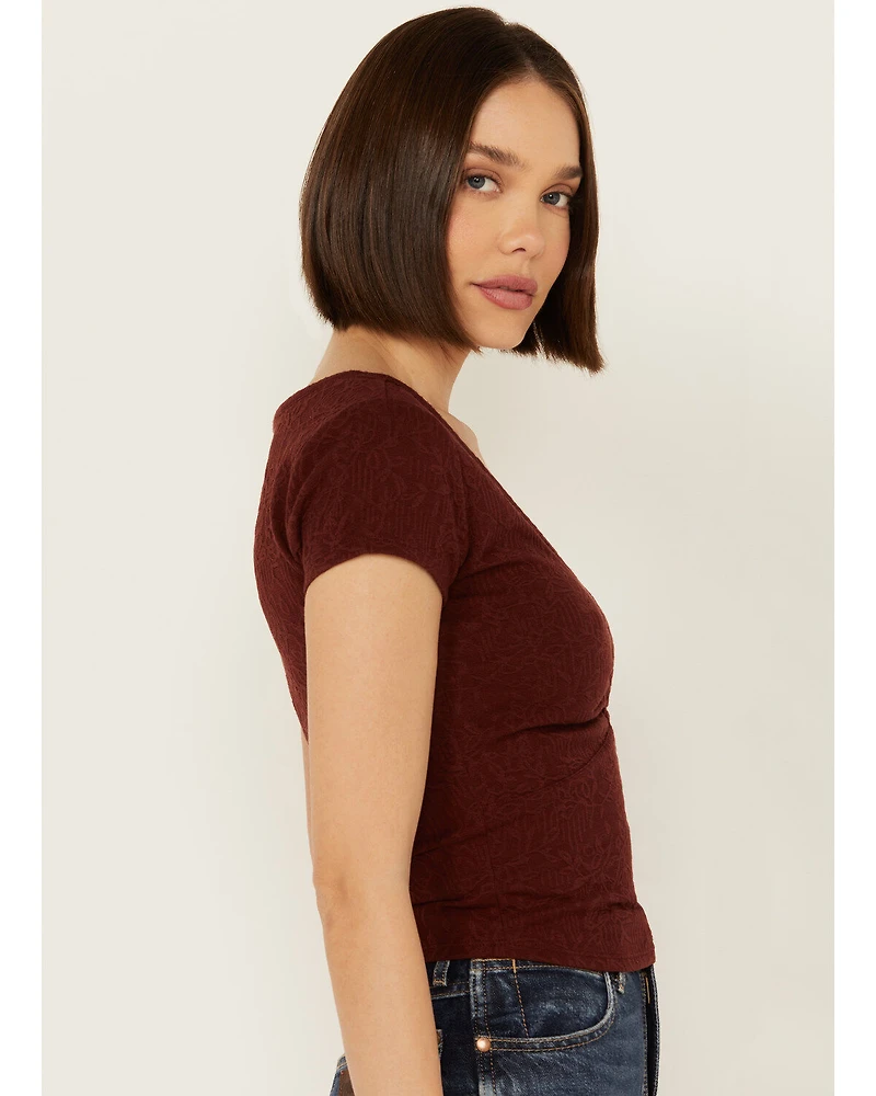 Shyanne Women's V Neck Short Sleeve Stretch Knit Top