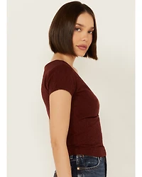 Shyanne Women's V Neck Short Sleeve Stretch Knit Top