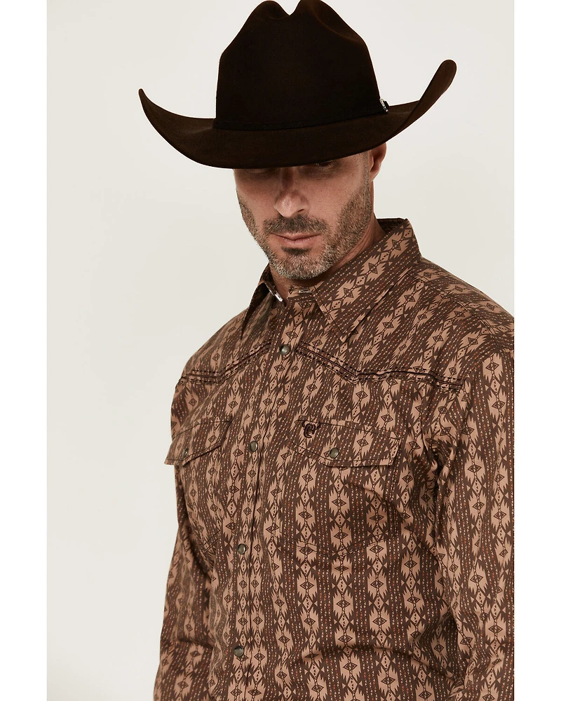 Cowboy Hardware Men's Southwestern Print Long Sleeve Snap Stretch Western Shirt