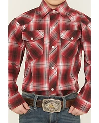 Roper Boys' Plaid Print Long Sleeve Pearl Snap Western Shirt