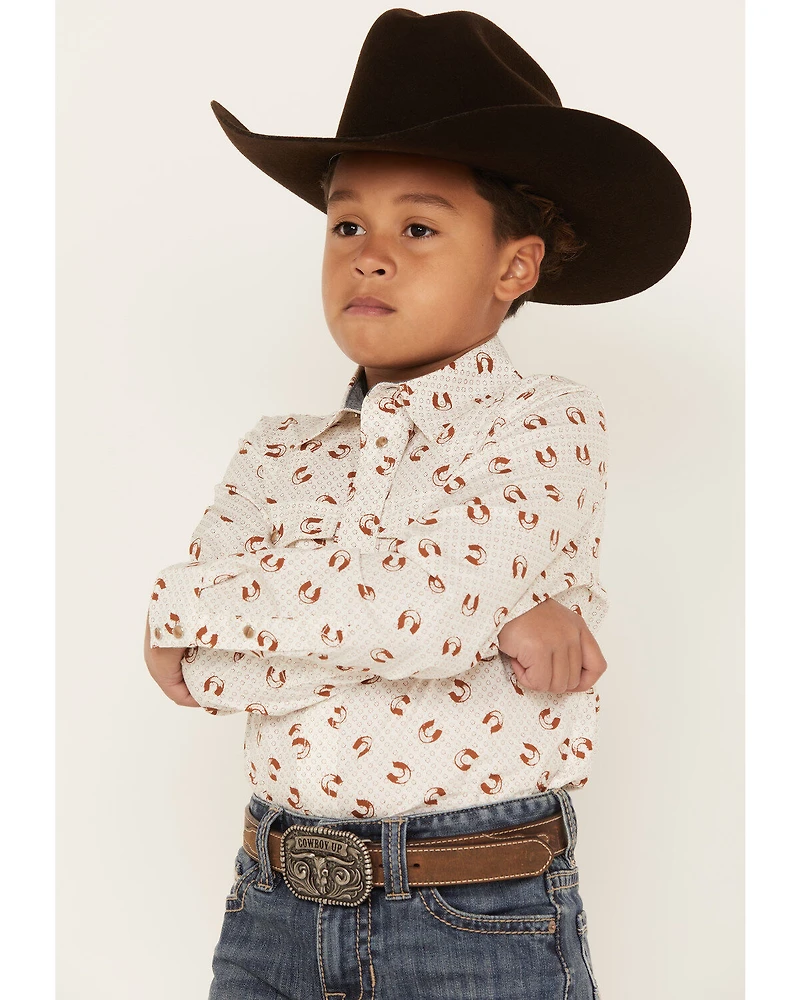 Cody James Boys' Horse Shoe Print Long Sleeve Western Snap Shirt